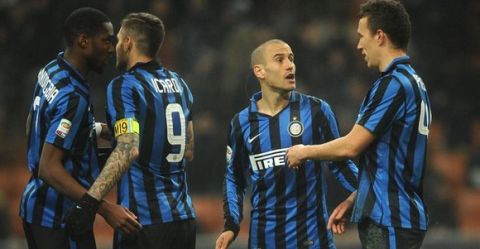 Inter's miedfielder Ivan Perisic celebrates after scoring the goal of the 3-1 during the Italian Serie A soccer match between FC Inter and US Palermo at Giuseppe Meazza Stadium in Milan, 6 March 2016. ANSA/ MASCOLO 
 