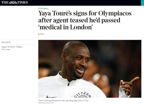 "Ο Γιαγιά Τουρέ συμφώνησε να επιστρέψει στον Ολυμπιακό"
