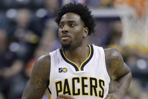 Indiana Pacers' Rakeem Christmas in action during the second half of an NBA basketball game against the Golden State Warriors, Monday, Nov. 21, 2016, in Indianapolis. Golden State defeated Indiana 120-83. (AP Photo/Darron Cummings)