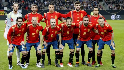 Spanish national soccer team during a friendly soccer match between Germany and Spain in Duesseldorf, Germany, Friday, March 23, 2018. (AP Photo/Michael Probst)