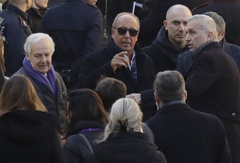 Italy's former coach Gian Piero Ventura arrives for the funeral ceremony of Italian player Davide Astori in Florence, Italy, Thursday, March 8, 2018. The 31-year-old Astori was found dead in his hotel room on Sunday after a suspected cardiac arrest before his team was set to play an Italian league match at Udinese. (AP Photo/Alessandra Tarantino)