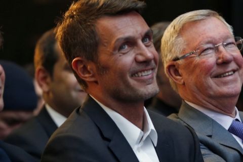 IMAGE DISTRIBUTED FOR INTERNATIONAL CHAMPIONS CUP - ICC ambassadors Paolo Maldini, left, Sir Alex Ferguson and Stephen Ross, co-founder RSE Ventures, right, watch the 2017 International Champions Cup presented by Heineken launch on Tuesday, March 21, 2017, in New York. (Adam Hunger/AP Images for International Champions Cup)