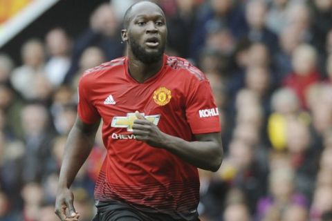 Manchester United's Romelu Lukaku during the English Premier League soccer match between Manchester United and Wolverhampton Wanderers at Old Trafford stadium in Manchester, England, Saturday, Sept. 22, 2018. (AP Photo/Rui Vieira)