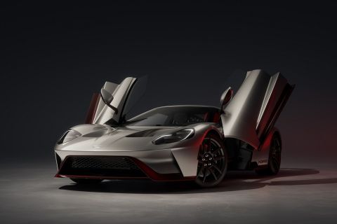 With its carbon fiber body proudly lacquered in Liquid Silver exterior paint, the limited-edition Ford GT LM is uniquely finished in either a red or blue theme throughout, honoring the red and blue race livery of the Le Mans winning No. 68 Ford GT. Images provided by Multimatic Inc. 