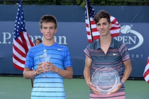 No. 4 seed Borna Coric defeated Thanasi Kokkinakis, 3-6, 6-3, 6-1, in the junior boys singles final on Day 14 of the 2013 US Open.
