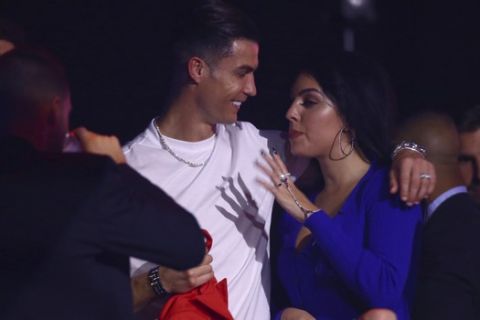 Soccer player Cristiano Ronaldo, left, and Georgina Rodriguez during the European MTV Awards in Seville, Spain, Sunday, Nov. 3, 2019. (Photo by Joel C Ryan/Invision/AP)