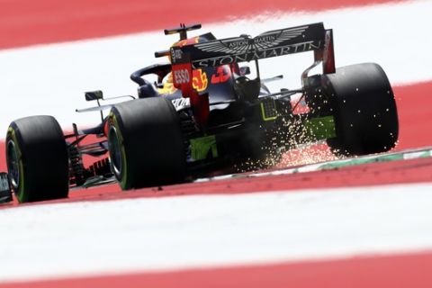 Red Bull driver Max Verstappen of the Netherlands steers his car during the third practice session at the Red Bull Ring racetrack in Spielberg, Austria, Saturday, July 4, 2020. The Austrian Formula One Grand Prix will be held on Sunday. (Mark Thompson/Pool via AP)