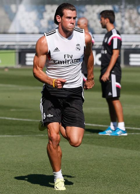 MADRID, SPAIN - AUGUST 07:  Gareth Bale of Real Madrid runs during a training session at Valdebebas training ground on August 7, 2014 in Madrid, Spain.  (Photo by Antonio Villalba/Real Madrid via Getty Images)