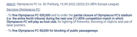 Ολυμπιακός: Κλείνει το πέταλο των οργανωμένων για το ματς με την Καραμπάγκ λόγω τιμωρίας από την UEFA