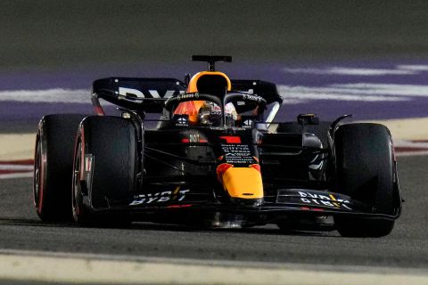 Red Bull driver Max Verstappen of the Netherlands steers his car during the Formula One Bahrain Grand Prix it in Sakhir, Bahrain, Sunday, March 20, 2022. (AP Photo/Hassan Ammar)
