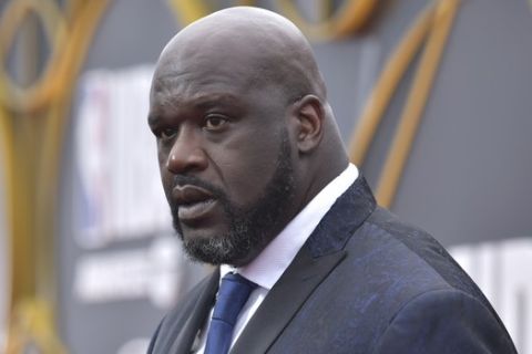 Shaquille O'Neal arrives at the NBA Awards on Monday, June 24, 2019, at the Barker Hangar in Santa Monica, Calif. (Photo by Richard Shotwell/Invision/AP)