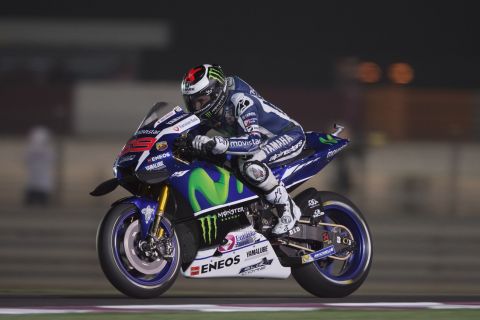 DOHA, QATAR - MARCH 17:  Jorge Lorenzo of Spain and Movistar Yamaha MotoGP  heads down a straight during the MotoGp of Qatar - Free Practice at Losail Circuit on March 17, 2016 in Doha, Qatar.  (Photo by Mirco Lazzari gp/Getty Images)