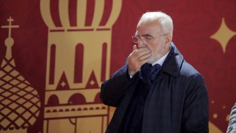 Greek-Russian businessman Ivan Savvidis owner of the Greek soccer team PAOK Thessaloniki arrives for the 2018 soccer World Cup draw in the Kremlin in Moscow, Friday, Dec. 1, 2017. (AP Photo/Dmitri Lovetsky)