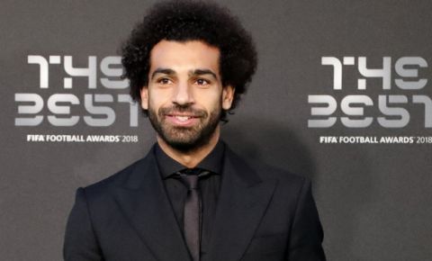 Egypt's soccer star Mohamed Salah, nominee for the Best FIFA Men's Player award arrives the ceremony of the Best FIFA Football Awards in the Royal Festival Hall in London, Britain, Monday, Sept. 24, 2018. (AP Photo/Frank Augstein)