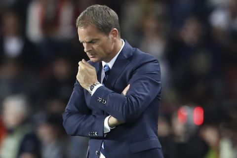 FILE - In this Thursday, Sept. 29, 2016 file photo, Inter Milan coach Frank de Boer looks down during the Europa League group K soccer match between Sparta Praha and Inter Milan in Prague. Inter Milan fired coach Frank de Boer on Tuesday, Nov. 1, 2016 after winning only four of the team's opening 11 matches, leaving the club in 12th place. (AP Photo/Petr David Josek)