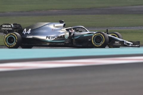 Mercedes driver Lewis Hamilton of Britain steers his car during the Emirates Formula One Grand Prix, at the Yas Marina racetrack in Abu Dhabi, United Arab Emirates, Sunday, Dec.1, 2019. (AP Photo/Kamran Jebreili)