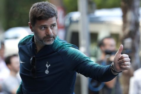 Tottenham's Mauricio Pochettino arrives at his hotel in Madrid, Spain, Wednesday, May 29, 2019. Madrid will be hosting the final again after nearly a decade, but the country's streak of having at least one team playing for the European title ended this year after five straight seasons, giving home fans little to cheer for when Tottenham faces Liverpool at the Wanda Metropolitano Stadium on Saturday. (AP Photo/Bernat Armangue)