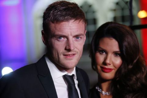 Jamie Vardy and Rebekah Vardy pose for photographers upon arrival at The Sun Military Awards 2016 in London, Wednesday, Dec. 14, 2016. (Photo by Joel Ryan/Invision/AP)
