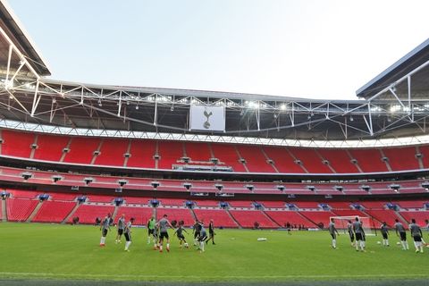 Monaco players warm up during a training session ahead of the Champions League soccer match between Tottenham Hotspurs and AS Monaco at Wembley stadium in London, Tuesday, Sept. 13, 2016. The North London giants will play all their home games in the 90,000 seater Wembley Stadium for Champions League contests and their quest to reach the knockout round starts against Monaco on Wednesday.  (AP Photo/Frank Augstein)