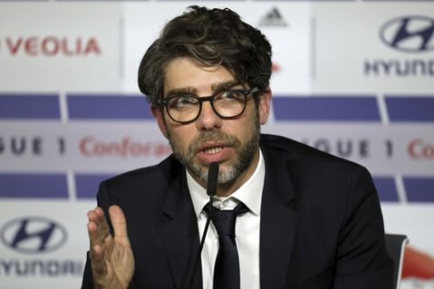 FILE - In this Tuesday, May 28, 2019 file photo, Lyon's new sport director Juninho, of Brazil, meets the media in Decines, near Lyon, central France. The students taking an executive masters course at UEFA this year could field one of the best school teams ever seen. Former Brazil midfielders Rai, a 1994 World Cup winner, and Juninho Pernambucano graduated in 2017 from the first MIP and are now sporting directors of Sao Paulo and Lyon, respectively. Eric Abidal has a technical role at Barcelona. (AP Photo/Laurent Cipriani, file)
Another 2017 alumna, Bianca Rech, recalls one-time star players being "totally different" personalities as students.
"You see these amazing players," said Rech, a former Germany defender. "(The ego) is gone when they are coming into the classroom. They are very open to this new role for them." (AP Photo/Laurent Cipriani)