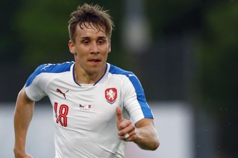 FILE - In this file photo dated Friday, May 27, 2016, Josef Sural of Czech Republic during a friendly soccer match against Malta in Kufstein, Austria.  28-year old Sural died, and six other Alanyaspor players were injured, Monday April 29, 2019, after their van was involved in an auto accident at the town of Alanya, on Turkey's Mediterranean coast, on their way home from a game in Turkey's top-tier soccer league. (AP Photo/Matthias Schrader, FILE)