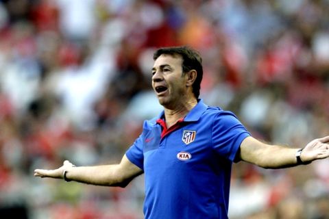 FILE - Athletico Madrid manager Abel Resino, seen in this July 21, 2009 file photo in Lisbon has been fired coach after a dismal start to the season. The team announced the decision Friday Oct. 23. Atletico has won only one of its past 10 games and lies in 15th place in the Spanish soccer  league. (AP Photo/Armando Franca, File)