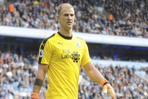 Burnley's Joe Hart during the English Premier League soccer match between Manchester City and Burnley at Etihad stadium in Manchester, England, Saturday, Oct. 20, 2018. (AP Photo/Rui Vieira)
