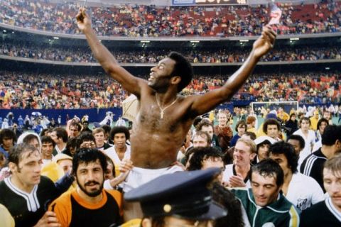 Pele after his final game for the New York Cosmos  