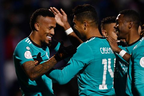Οι παίκτες της Ρεάλ πανηγυρίζουν γκολ που σημείωσαν κόντρα στην Αλκογιάνο για το Copa del Rey 2021-2022 στο "Ελ Κογιάο", Αλκόι | Τετάρτη 5 Ιανουαρίου 2022