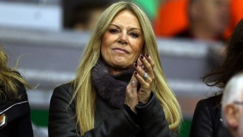 Ulla Sandrock wife of Liverpool manager Juergen Klopp during their English League Cup Fourth Round soccer match against Bournemouth at Anfield in Liverpool, England, Wednesday Oct. 28, 2015. (AP Photo/Clint Hughes)  