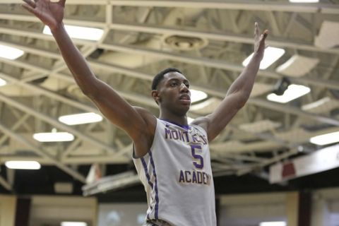 Montverde Academy's R.J. Barrett #5 is seen against Mater Dei during a high school basketball game at the Hoophall Classic, Monday, January 15, 2018, in Springfield, MA. Montverde won the game. (AP Photo/Gregory Payan)