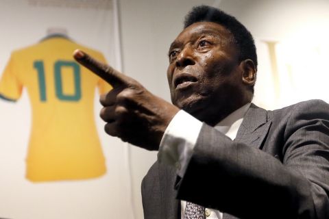 Pele, former Brazilian soccer star is interviewed during a media opportunity in London, Wednesday, June 1, 2016. The three-time World Cup Champion, FIFA Player of the Century and Brazilian Football icon, will offer his vast collection of memorabilia, awards, personal property and iconic items from his entire career, to be auctioned on June 7, 8 and 9 in London. (AP Photo/Kirsty Wigglesworth)