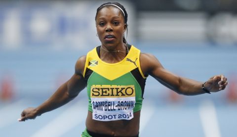 Jamaica's Veronica Campbell-Brown runs in her 60m heat during the Athletics World Indoor Championships in Sopot, Poland, Saturday, March 8, 2014. (AP Photo/Petr David Josek)