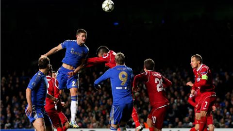 LONDON, ENGLAND - DECEMBER 05:  Gary Cahill of Chelsea rises above the FC Nordsjaelland to score his team's third goal with a header during the UEFA Champions League group E match between Chelsea and FC Nordsjaelland at Stamford Bridge on December 5, 2012 in London, England.  (Photo by Scott Heavey/Getty Images)