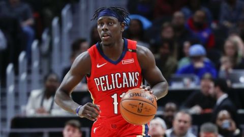New Orleans Pelicans guard Jrue Holiday plays against the Detroit Pistons in the second half of an NBA basketball game in Detroit, Sunday, Dec. 9, 2018. (AP Photo/Paul Sancya)