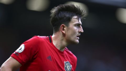 Manchester United's Harry Maguire during the English Premier League soccer match between Manchester United and Chelsea at Old Trafford in Manchester, England, Sunday, Aug. 11, 2019. (AP Photo/Dave Thompson)