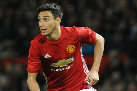 Manchester Uniteds Matteo Darmian during the English League Cup, semifinal, 1st leg, match between Manchester United and Hull City at Old Trafford in Manchester, England, Tuesday Jan. 10, 2017. (AP Photo/Rui Vieira)
