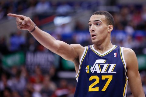 23 October 2013: Utah Jazz center Rudy Gobert (27) is seen during the Los Angeles Clippers 103-99 victory over the Utah Jazz at the Staples Center, Los Angeles, California, USA.