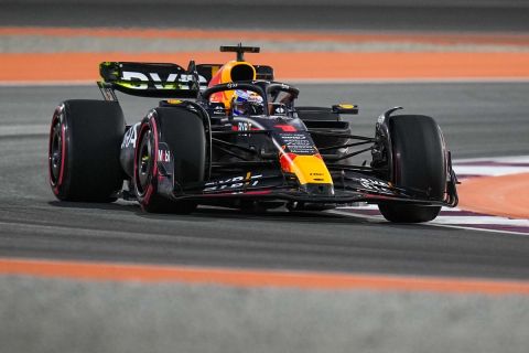 Red Bull driver Max Verstappen of the Netherlands in action during the first practice session ahead of the Qatar Formula One Grand Prix at the Lusail International Circuit, in Lusail, Qatar, Friday, Oct. 6, 2023. (AP Photo/Ariel Schalit)