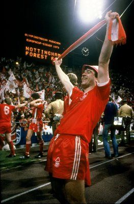 1979:  John Robertson of Nottingham Forest celebrates victory during the European Cup Final match against Malmo.  The match ended in a 1-0 win for Nottingham Forest. \ Mandatory Credit: Steve Powell /Allsport