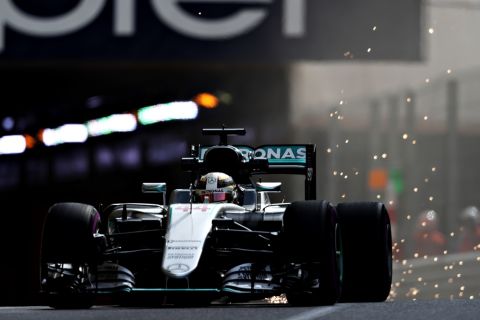 MONTE-CARLO, MONACO - MAY 26:  Sparks fly as Lewis Hamilton of Great Britain driving the (44) Mercedes AMG Petronas F1 Team Mercedes F1 WO7 Mercedes PU106C Hybrid turbo on track during practice for the Monaco Formula One Grand Prix at Circuit de Monaco on May 26, 2016 in Monte-Carlo, Monaco.  (Photo by Lars Baron/Getty Images)