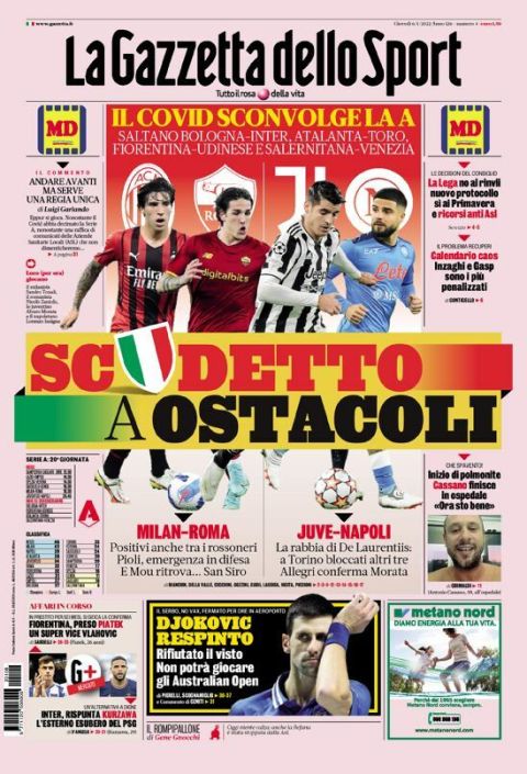 Το πρωτοσέλιδο της Gazzetta dello Sport (06/01/2022)