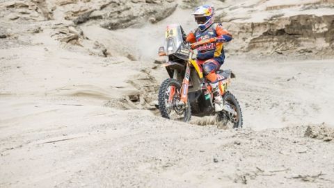 Sam Sunderland (GRB) of Red Bull KTM Factory Team races during stage 03 of Rally Dakar 2019 from San Juan de Marcona to Arequipa, Peru on January 09, 2019