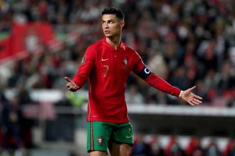 211115 -- LISBON, Nov. 15, 2021 -- Portugal s Cristiano Ronaldo reacts during the FIFA World Cup, WM, Weltmeisterschaft, Fussball Qatar 2022 Qualifying Group A football match between Portugal and Serbia at the Luz stadium in Lisbon, Portugal, on Nov. 14, 2021. Photo by Pedro Fiuza/Xinhua SPPORTUGAL-LISBON-FOOTBALL-WORLD CUP QUALIFIER-PORTUGAL VS SERBIA PetroxFiuza PUBLICATIONxNOTxINxCHN 