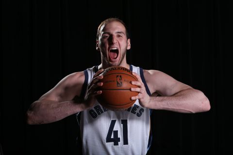 MEMPHIS, TN - JULY 1: Kosta Koufos #41 of the Memphis Grizzlies poses for a portrait on July 1, 2013 at FedExForum in Memphis, Tennessee. NOTE TO USER: User expressly acknowledges and agrees that, by downloading and or using this photograph, user is consenting to the terms and conditions of the Getty Images License Agreement. Mandatory Copyright Notice: Copyright 2013 NBAE (Photos by Joe Murphy/NBAE via Getty Images)