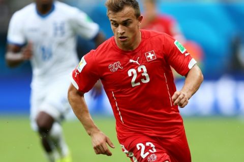 MANAUS, BRAZIL - JUNE 25:  Xherdan Shaqiri of Switzerland controls the ball during the 2014 FIFA World Cup Brazil Group E match between Honduras and Switzerland at Arena Amazonia on June 25, 2014 in Manaus, Brazil.  (Photo by Clive Brunskill/Getty Images)