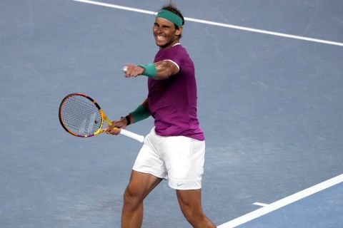 Ο Ραφά Ναδάλ πανηγυρίζει την πρόκριση στον τελικό του Australian Open