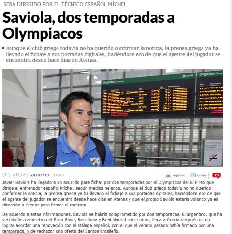 Τι λένε τα ξένα ΜΜΕ για την μεταγραφή Σαβιόλα στον Ολυμπιακό