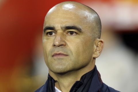 Belgium's coach Roberto Martinez before a friendly soccer match between Belgium and Saudi Arabia at King Baudouin stadium in Brussels on Tuesday, March 27, 2018. (AP Photo/Francois Walschaerts)