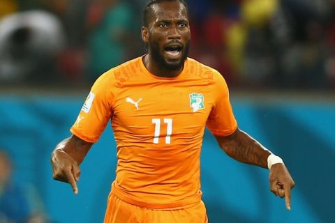 RECIFE, BRAZIL - JUNE 14: Didier Drogba of the Ivory Coast reacts during the 2014 FIFA World Cup Brazil Group C match  between the Ivory Coast and Japan at Arena Pernambuco on June 14, 2014 in Recife, Brazil.  (Photo by Clive Rose/Getty Images)